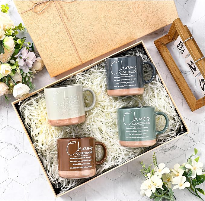 Didaey 10 Pcs Chaos Coordinator Gift Bulk Inspirational Ceramic Coffee Mugs 13 oz Thank You Mugs Back to School Office Funny Gifts for Women Men Teacher Boss Manager Employee Coworker, 10 Colors
