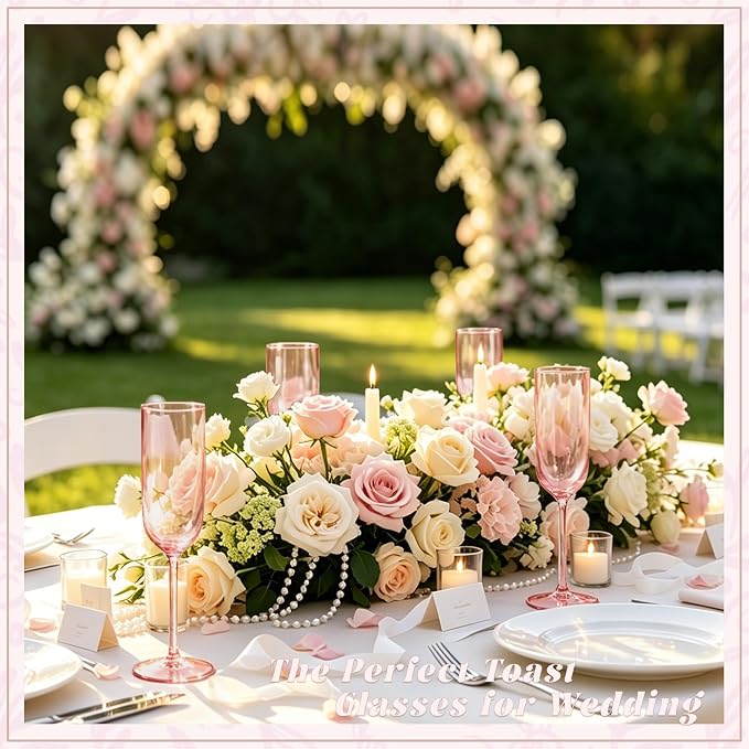 Plastic Champagne Flutes Set, 6oz Unbreakable Champagne Glasses Bulk, Shatterproof Reusable Mimosa Prosecco Sparkling Wine Cups for Wedding Party (Rose Gold, 12pcs)