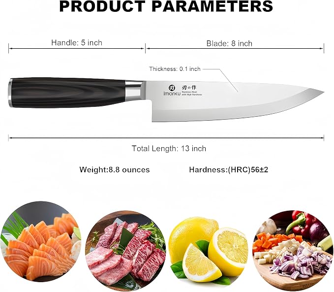 imarku Chef Knife 8-Inch Pro Japanese Kitchen Knife High-Carbon Stainless Steel Paring Knife Ergonomic Handle Rasor Sharp Single-Bevel Edge Gift for Men