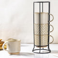GBhome 12OZ Stackable Coffee Mugs with Stand, Ceramic Coffee Mugs with Texture Patterns for Man,Woman,Dad,Mom, Modern Coffee Cups Set of 4 for Latte/Cappuccino/Cocoa. Dishwasher&Microwave Safe