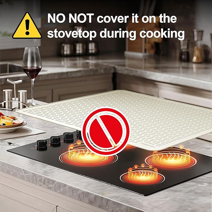 YUHFERA Stove Top Cover for Electric Stove - Silicone Stove Mat for Glass Top, Glass Cooktop Protector, XL Dish Drying Mats For Kitchen,Oven Covers for Electric Stove (Beige,30 x 21)