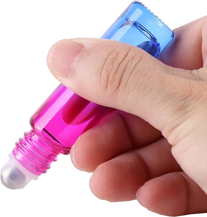 inice 24 10ml Essential Oils Roller Bottles Gradient Color Thick Glass Roll on Bottle Golden Metal Cap for Travel