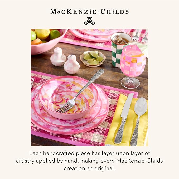 MACKENZIE-CHILDS Set of 4 Acrylic Tumblers, Open Tumbler Cups, Acrylic Cups, 14 Ounces, Pink Check