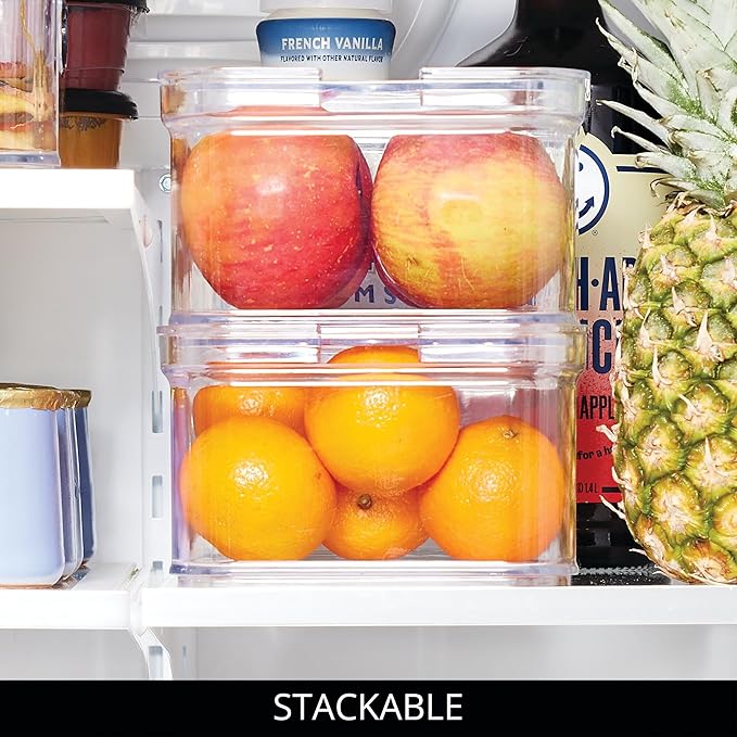 iDesign Stackable Fridge Organizer Bins with Lids for Fresh Produce - Set of 6 - Clear