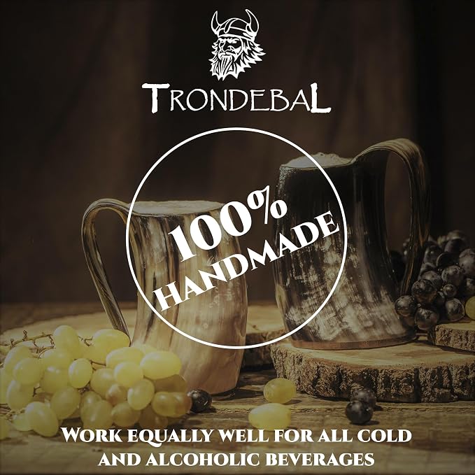Trondebal Viking Drinking Horn Mug – 15-20 oz Authentic Ox Horn Beer Mug with Burlap Bag & Bottle Opener, Unique Gift for Men, Brother, Dad, Husband, Norse Tankard for Mead Ale & Whiskey