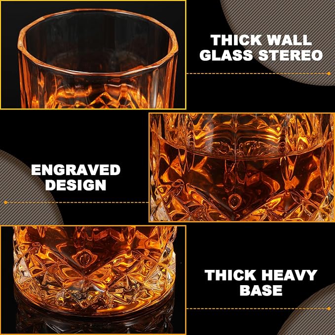 Yaomiao 12 Pcs Old Fashioned Whiskey Glasses Bulk 7 Oz Heavy Base Bourbon Glass Cocktail Rocks Glasses for Whiskey Bourbon Liquor and Cocktail Drinks Gift