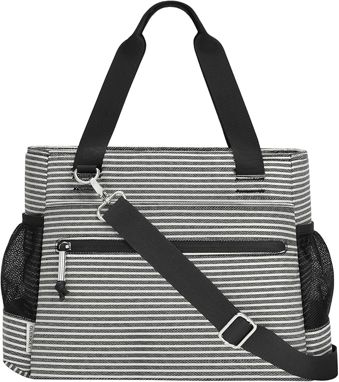 GLENKEY Insulated Lunch Box Lunch Bag Tote - Large Leakproof Cooler Bags for Women - Soft Lunchbox for Adults Work Shift Picnic Travel Stripe 10L