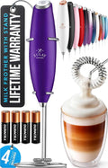 Zulay Kitchen Powerful Milk Frother Wand With 4 AA Duracell Batteries - Ultra Fast Handheld Drink Mixer - Electric Whisk Foam Maker for Coffee, Lattes, Cappuccino, Matcha & Creamer - Grape