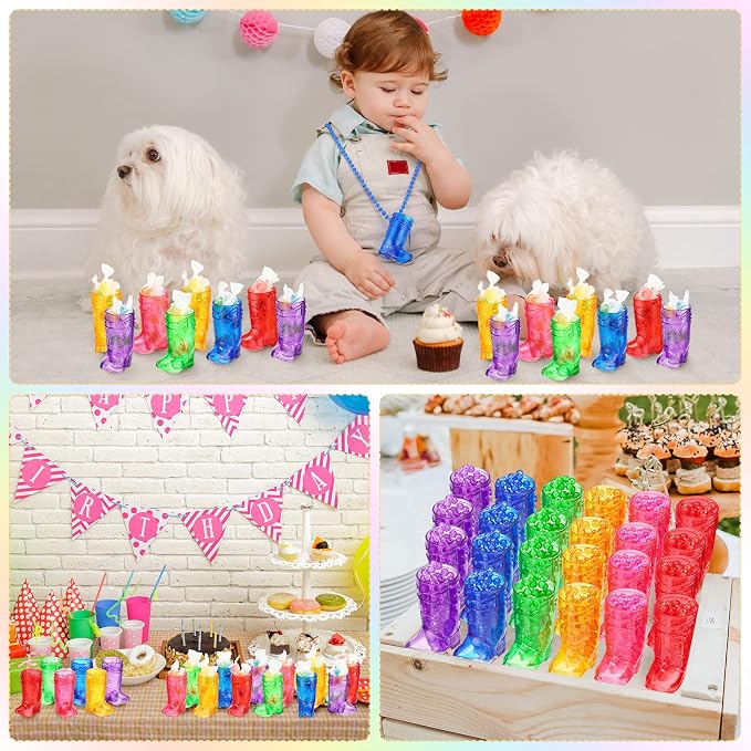 Sieral 24 Pcs Boot Shot Glasses on Beaded Necklace Plastic Cowgirl Shot Glass Cup Necklace Bride Supply for Bachelorette Carnival Party Birthday Wedding Supply (Transparent Colorful)