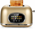Roter Mond 2 Slice Toaster Smart Touch Screen, Retro Stainless Steel Bread Toaster with Digital Timer, Sleep Mode, Bagel, Cancel, and Defrost Functions, 6 Bread Types and Shade Settings, Gold