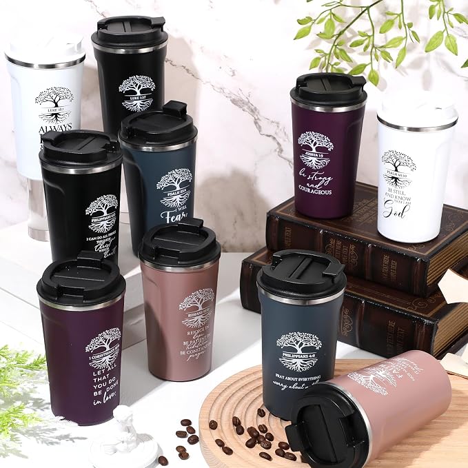 Meanplan 10 Set Fathers Day Christian Gift Bible Verse Tumbler Bulk 17oz Coffee Mug Religious Jesus Christian Tumbler Cup Gifts for Women Mom Teacher Church Pastor (Tree of Life)