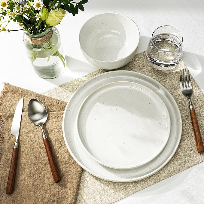 Metflavor Plate Set for 8 Kitchen Plates and Bowls Ceramic Dinner Set for 8, Microwave Safe Plates and Bowls Sets Stone Plate 24 Pieces Dinner Ware Sets Scratch Resistant (Galaxy Mist)