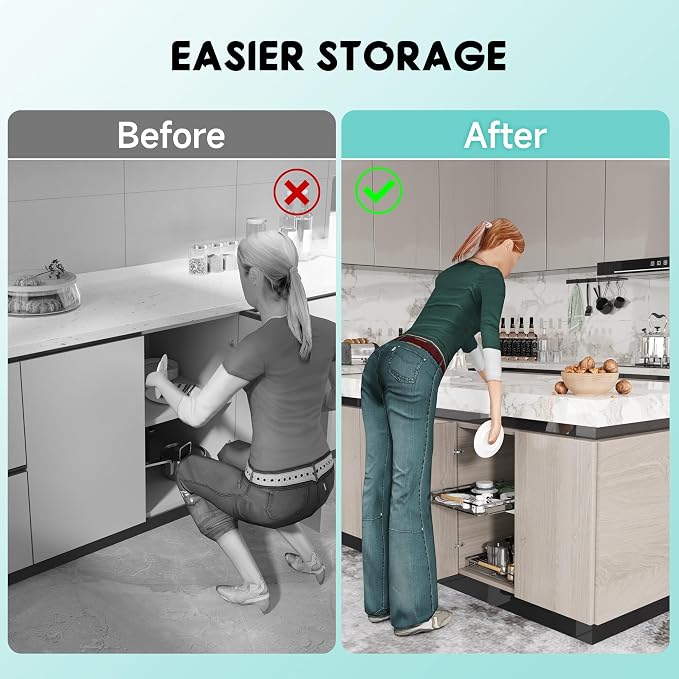 Expandable Pull Out Cabinet Organizer, 23.2-39.9" W x 22.5" D | Adjustable Width, Under Sink Organizer, Drawer Storage Shelves, For Kitchen, Bathroom, Closet, Pantry, Cupboard