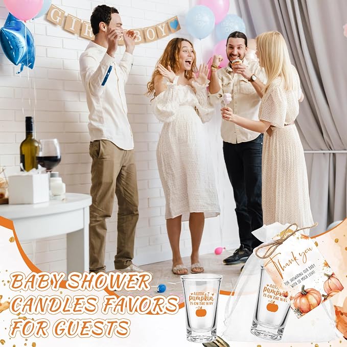 Pickmesh 25 Sets Baby Shower Shot Glasses for Guests Include Acrylic Clear Shot Glasses Thank You Cards Organza Bags Babies Shower Gifts for Gender Reveal Party Supplies (Pumpkin Theme)