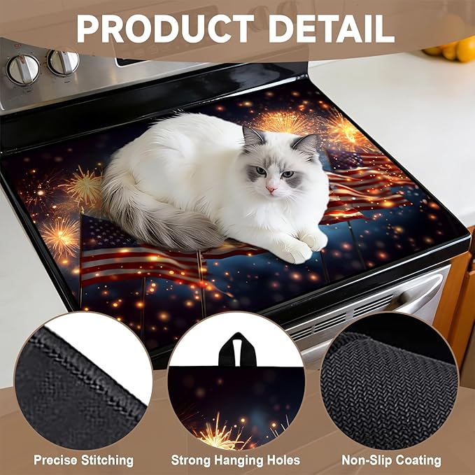Stove Top Covers for Electric Stove: Independence Day Heat Resistant Protector Glass Stove Top Expands Counter Space, Stylish Kitchen Decor 28.5'' × 20.5''