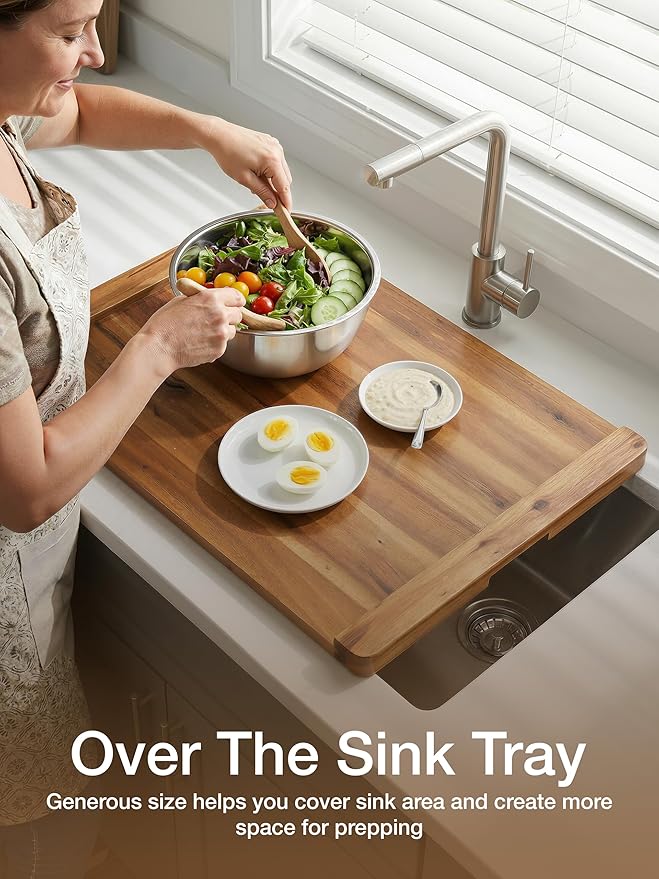 TIDITA Acacia Wooden Stove Top Cover - 29.5x21.7 Noodle Board Stove Cover - Stove Top Cover For Gas Stove, Electric Stove/Countertop - Gas Stove Cover Board with Recessed Handles, No Assembly Required