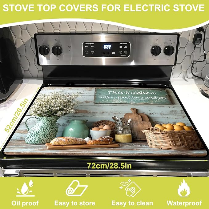 Glass Stove top Cover 28"x 20", Stove Top Covers for Electric Stove, Flat Range Mat for Glass Cooktop, Kitchen Heat-Resistant Protector Non-Slip Drying Mat (This Kitchen)