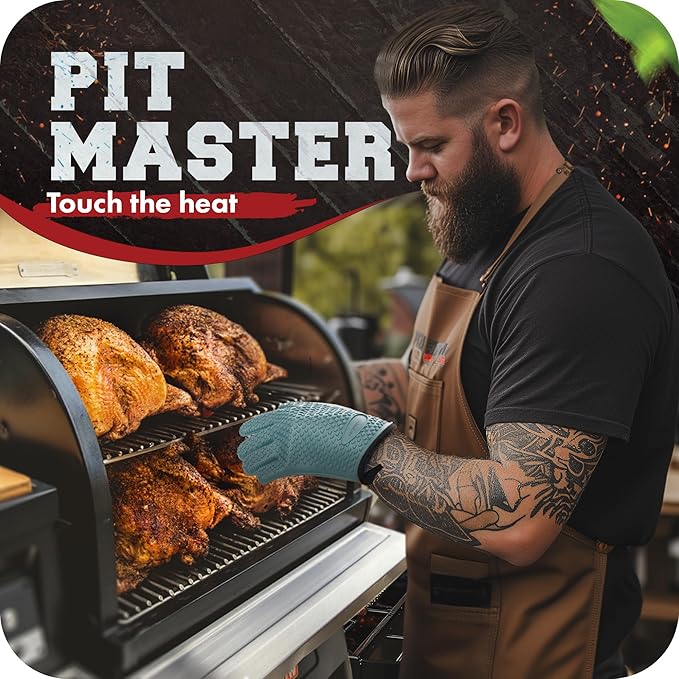 KITCHEN PERFECTION XL Silicone Smoker Oven Gloves-Extreme Heat Resistant BBQ Gloves-Handle Hot Food Right on Your Grill Fryer&Pit|Waterproof Grilling Cooking Baking Mitts|Superior Value Set+3 Bonuses