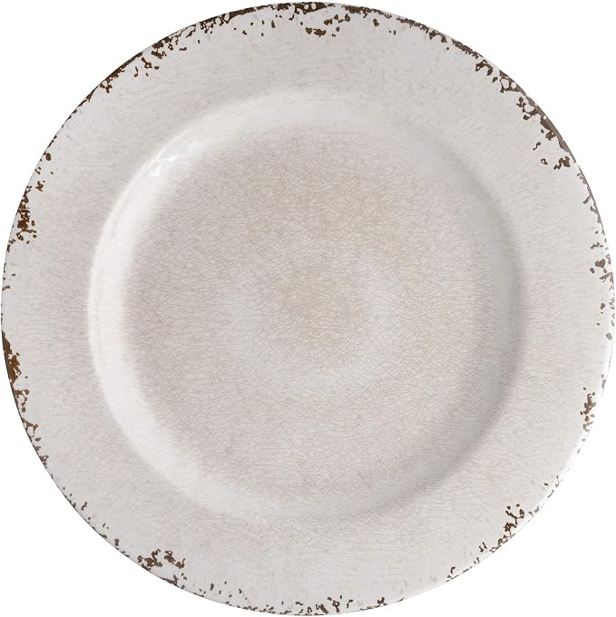 UPware 12 Piece Crackle Melamine Dinnerware Sets, Outdoor Dishes Set, Plates and Bowls Sets, Service for 4, Cream
