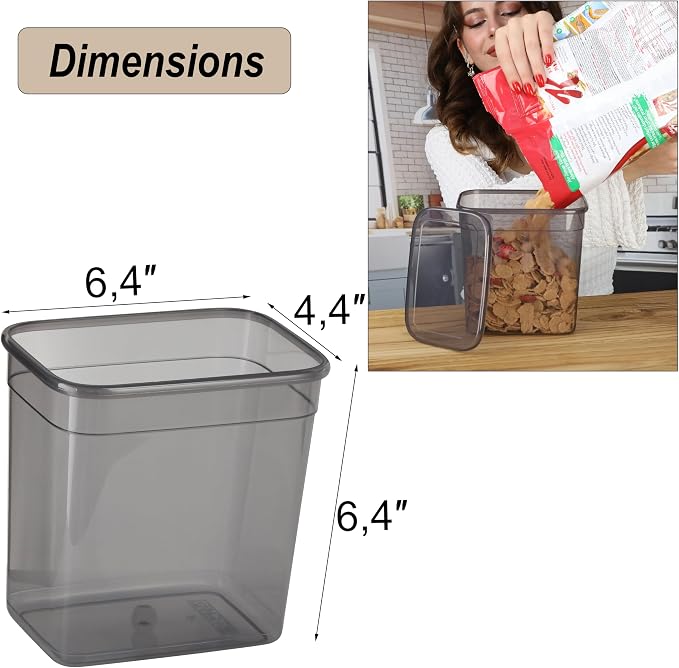 T&D HOME GOODS Storage Jars with Lid, Airtight, Set of 12 Storage Containers, BPA-Free, Storage Container for Cereal, Flour, Kitchen, Practical Organiser Kitchen, (12, Rectangular)