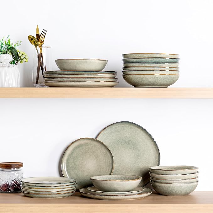 AmorArc Ceramic Dinnerware Sets,Handmade Reactive Glaze Stoneware Plates and Bowls Sets,Highly Scratch Resistant | Dishwasher & Microwave Safe Dishes Set,Service for 4 (12pc)