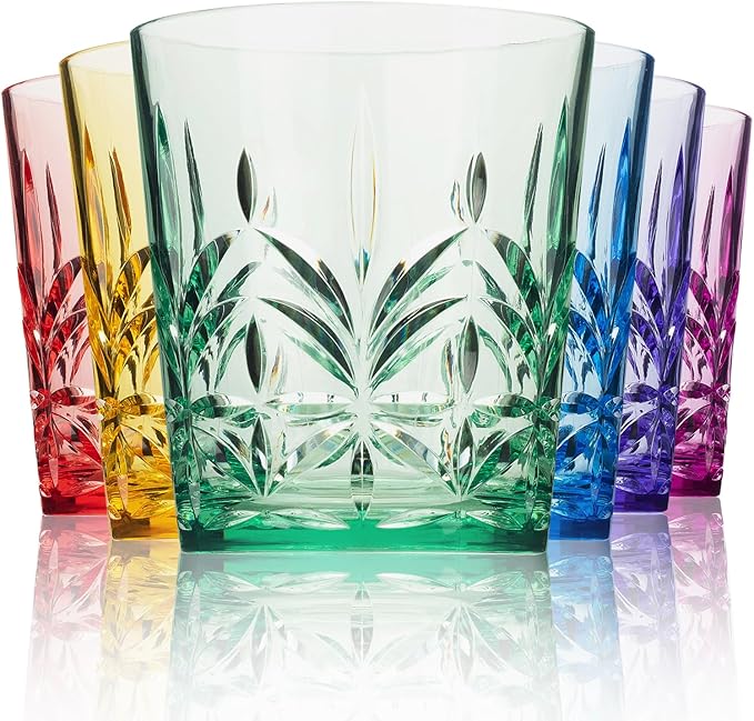 Bravario Royal Plastic Drinking Glasses,13 oz Set of 6, Plastic Cups Reusable Dishwasher Safe, Premium Juice & Water Tumblers for Home Kitchen Pool Party, Great Gift, BPA-Free Durable Mixed Colors