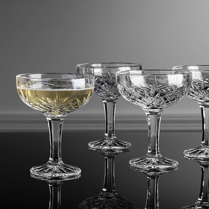 Godinger Champagne Glasses, Champagne Glass Set, Coupes Barware Glasses - 6oz., Dublin Crystal Collection, SET OF 8
