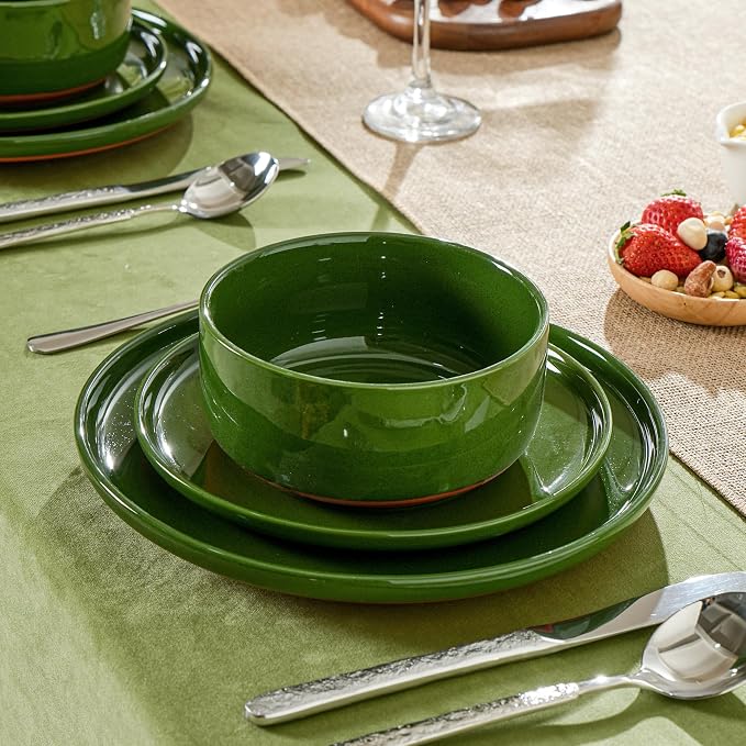 28 OZ Ceramic Cereal Bowls Set, 6 Inch, Set of 4, Elegant Green | Handcrafted, Dishwasher & Microwave Safe, Stoneware Deep Soup Bowls for Everyday Use