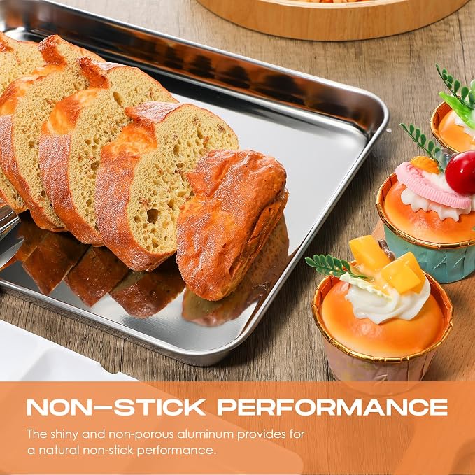 Zopeal 12 Pcs Metal Serving Trays for Food,Baking Sheet Pan Stainless Steel Small Nonstick Cookie Sheet Set Quarter Baking Pan,Toaster Oven and Dishwasher Safe(12 x 9 x 1 Inch)