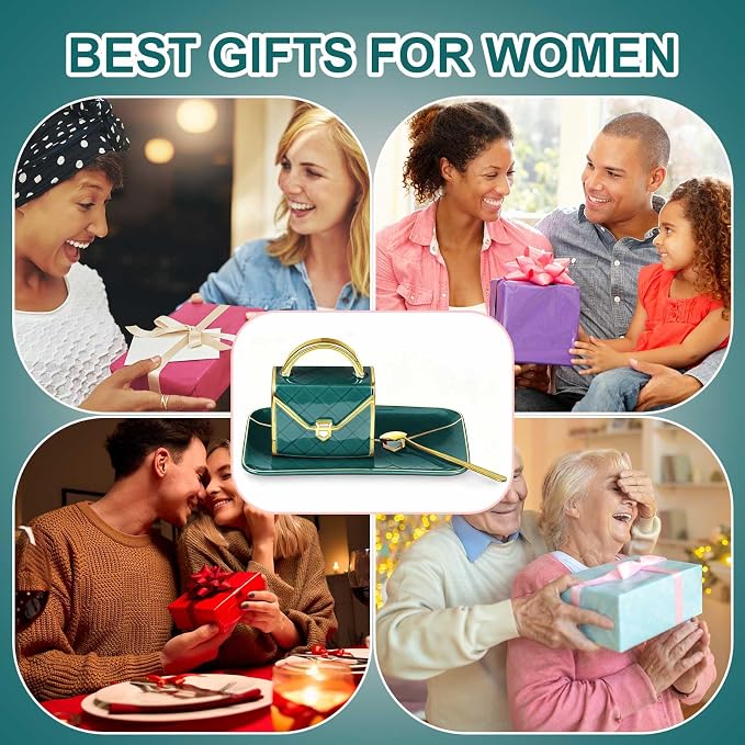 Zubebe 1 Set Coffee Mug Elegant Handbag Shaped Cup Modern Ceramic Purse Mug with Spoon and Saucer, 10oz Cute Creative Tea Cup for Woman Girls Gift (Dark Green)