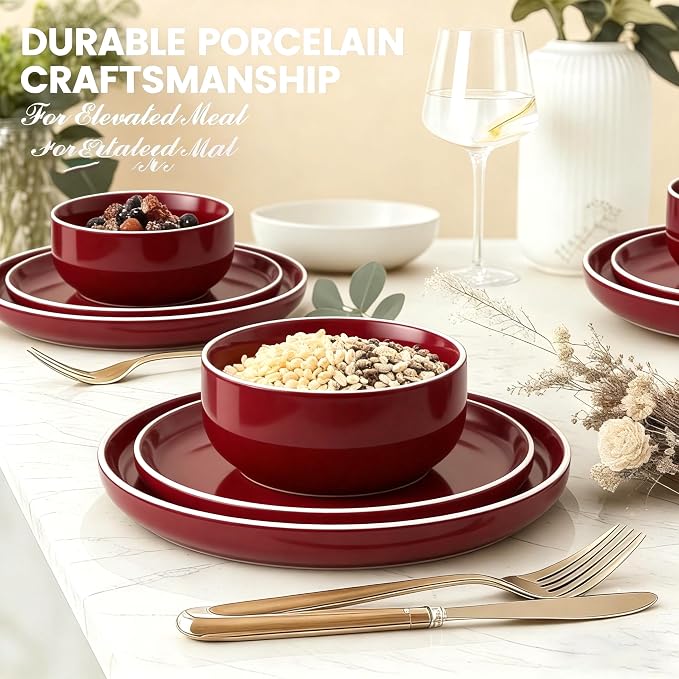 Plates and Bowls Sets,12 Pieces Round Porcelain Dinnerware Sets,Dishes, Plates, Dishware Sets,Chip Resistant Ceramic Dish Set Dining Dinner Ware Service for 4