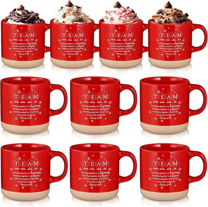 Didaey 10 Pcs Team Gifts for Employees Bulk 13 oz Thank You Mugs Gifts Bulk Cups Red Team Cups Inspirational Ceramic Coffee Mugs for Teacher Nurse Coworker Office Staff Manager