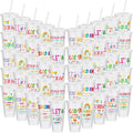 Uiifan 50 Pcs VBS Christian Tumblers with Straws for Kids, Bible Verse Cups for VBS, Sunday School, Church Party Favors and Faith Gifts, Reusable Plastic Tumblers with Lids, 24 oz, White