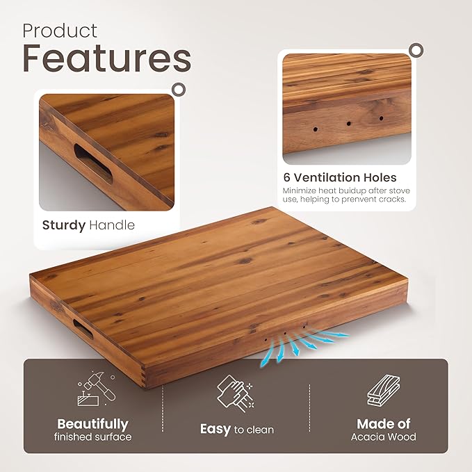 Stove Top Covers for Electric Stove 30”x22” (Outer) / 28.9”x20.8” (Inner) - Acacia Wood Noodle Board for Gas Stovetop - Stove Top Covers for Gas Burners - Sink Cover For Counter Space (Acacia color)
