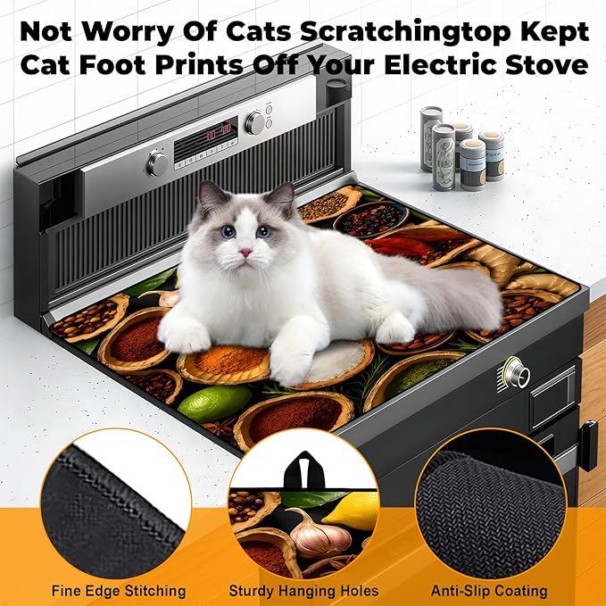 Heat-Resistant Glass Stove Top Cover with Anti-Slip Rubber Coating – Electric Stove Protector, Scratch-Resistant, Expands Counter Space, Stylish Kitchen Decor (Spices)