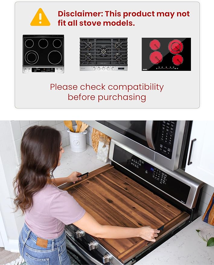 TIDITA Acacia Stove Top Covers for Electric Stove - Wooden Noodle Board for Gas Stovetop - Stove Top Covers for Gas Burners - Wooden Kitchen Sink Cover for Counter Space & Decorative Tray (Walnut)