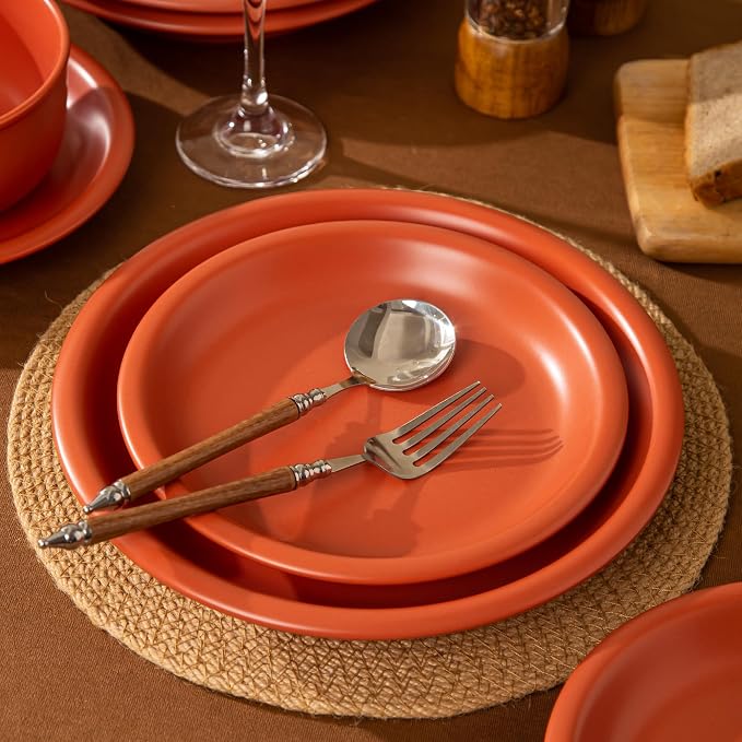 Timeworn Clay Salad Plates, Terracotta Red, 8-Inch, Set of 4 | Hand-Finished, Stoneware, Dessert and Appetizer Plate, Microwave and Dishwasher Safe