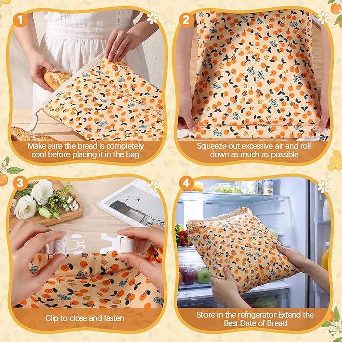 Reusable Beeswax Bread Bags for Homemade Bread Sourdough (2 Pcs 13x17in Bags + 10in Bowl Cover) Floral Cotton 100% Natural Beeswax Coating, Plastic-free Food Storage Wrap(Yellow Cherry)