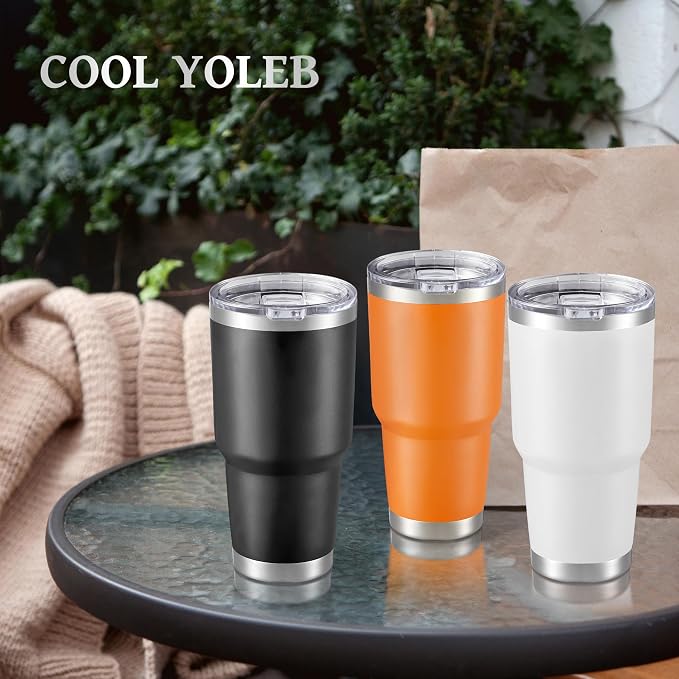 30 oz Tumbler with Lid Stainless Steel Tumblers Bulk Vacuum Insulated Cup Reusable Powder Coated Travel Mug Double Wall Leak Proof Cups Keep Cold Drinks for 12 Hours Orange, Set of 8