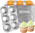 50 Pack 6-Cup Aluminum Muffin Pans, Disposable Muffin Tins for Baking, Standard Size Cupcake Pans for Baking Cupcakes, Muffins and Mini Quiches - 10 x 6.6 x 1.5 inch