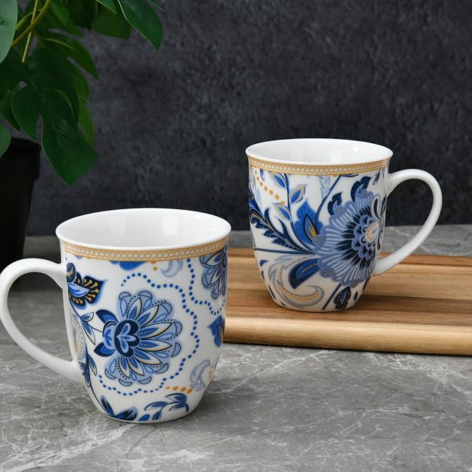 STP GOODS Porcelain Mug 13.5 fl. oz. - Set of 2 in Gift Box Coffee Cup, Gift for Women and Men (Melodie de Fleurs)