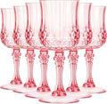 Pinkunn 6 Pcs 7 oz Plastic Vintage Wine Glasses Reusable Colored Goblets Patterned Drinking Water Glasses Cup Dishwasher Safe for Mother's Day Wedding Reception Party Supplies (Pink)