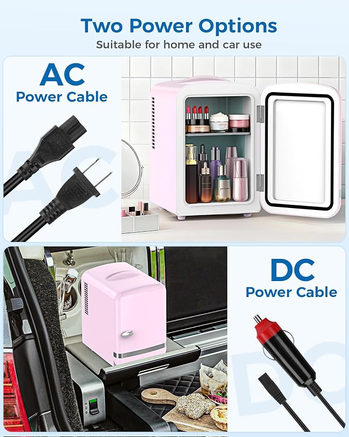 Electactic Mini Fridge for Skincare, 4L/6 Cans Portable Compact Cosmetic Fridge, Retro Desktop Fridge with AC/DC Adapters, Small Cooler and Warmer for Beverage, Makeup, Bedroom, Office, Kids, Pink