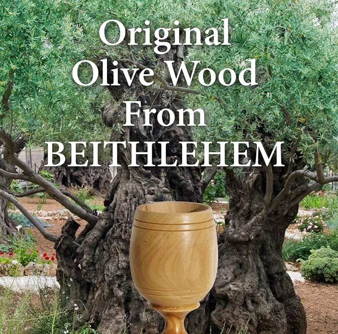 4.5" (Small) Olive Wood Communion Set from Bethlehem – Hand Carved Cup & Bread Tray for Lord's Supper, Eucharist & Kiddush – Authentic Worship Kit with Gift Bag