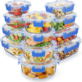 Emporio Kitchen Borosilicate Glass Food Storage Containers with Lids 24 Pieces, BPA-Free Stackable Lunch & Leftover Containers, Microwave, Freezer & Dishwasher Safe, 100% Airtight Leak-Proof, Blue