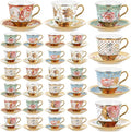 Teenyyou Set of 36 Tea Cups and Saucers Tea Party Decorations Floral Porcelain 5.4 oz British Gift for Women Birthday Party, Church, and Mother's Day (Stylish Style)
