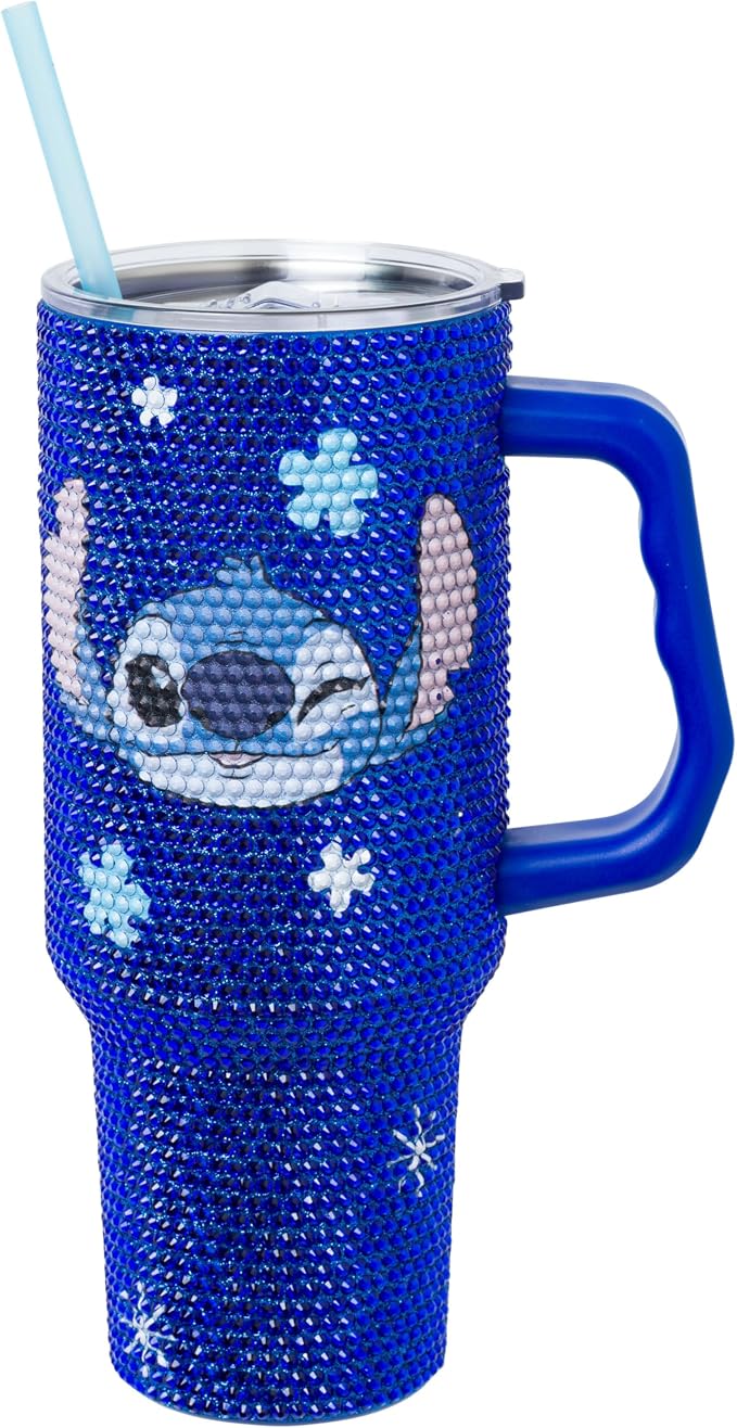 Silver Buffalo Lilo and Stitch Make Some Waves Wink Face Stitch 40oz Stainless Steel Rhinestone Tumbler