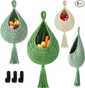 Honeydak Boho Decor Hanging Wall Baskets for Kitchen 3 Pack Teardrop Baskets with Hooks Storage Fruit Onion Vegetable Potato for Home 3 Sizes(Sage Color Palette,Tassel,Cotton Rope)