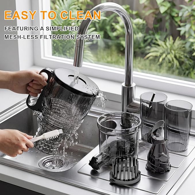 300W Cold Press Juicer with 5.8" Extra-Large Feed Chute, Slow Masticating Juicer Machines for Fruits and Vegetables, High Juice Yield, Easy to Clean, Family Use, BPA Free (Black & Grey)