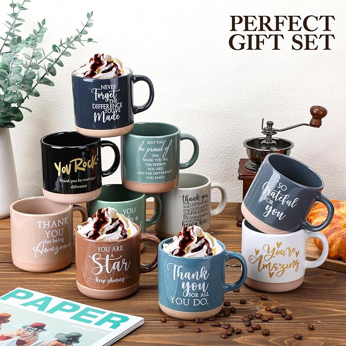 Didaey 10 Pcs Thank You Mugs Employee Appreciation Gifts Bulk Thank You Gifts for Coworkers Office Staff Work Team Teachers Nurse Employee Motivational Ceramic Coffee Mugs